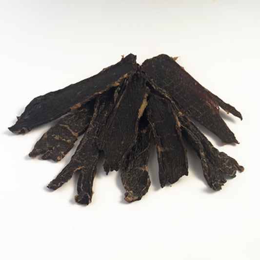 Slow-dried grass-fed beef jerky dog treats