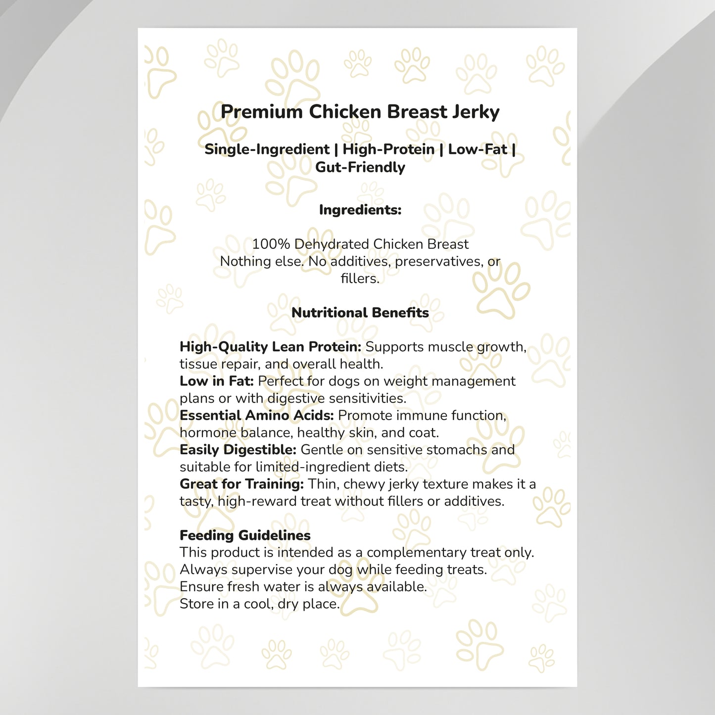 Premium Dehydrated Chicken Breast Jerky (Free-Range)