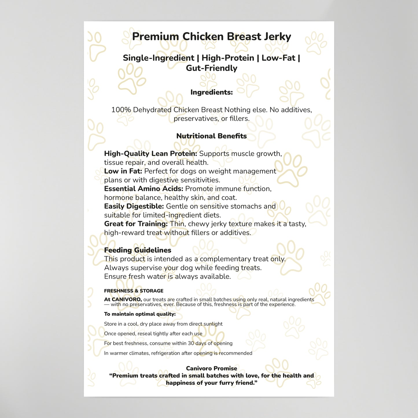 Premium Dehydrated Chicken Breast Jerky (Free-Range)