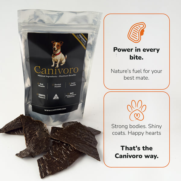 Canivoro grass-fed beef liver dog treats with the Canivoro pouch
